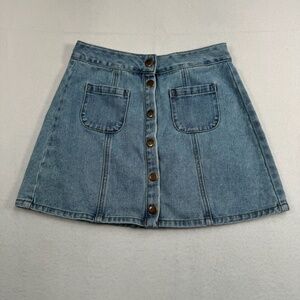 Melville Snap Button Down Mini Denim Jean Skirt Womens Sz 26 Light Wash Preppy